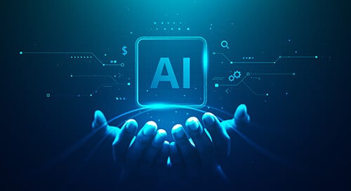 Hands holding AI icon
