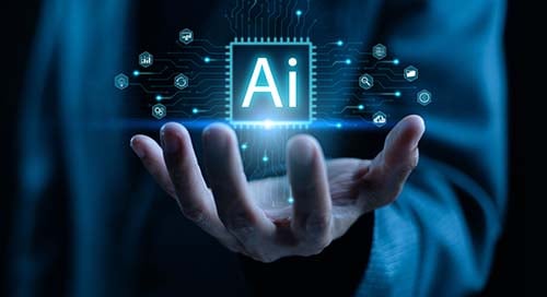Open hand with AI icon