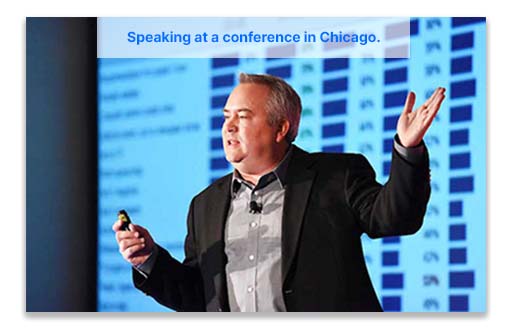 Ryan Dohrn speaking at a conference in Chicago.