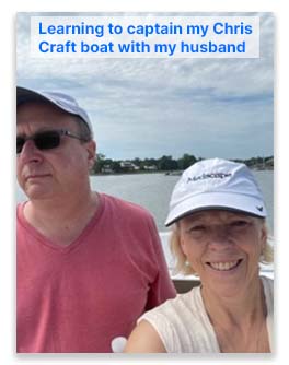 Vanessa Cognard learning to captain her Chris Craft boat with her husband.